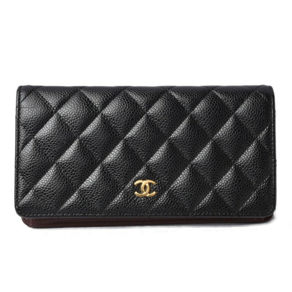 Chanel Long Wallet Timeless Caviar Skin Black Bordeaux